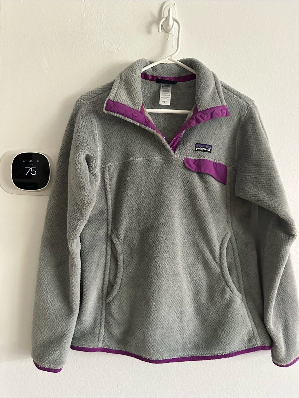 Patagonia Gray Fleece Jacket with Purple trim women medium